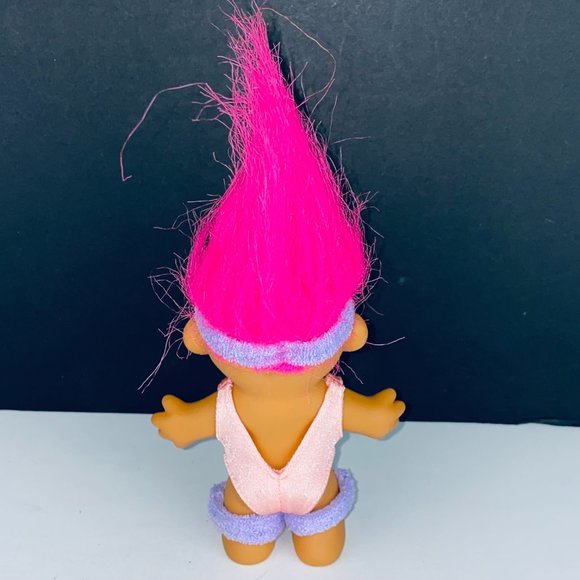 Russ Troll Doll Pink Hair Leotard Purple Sweat Bands Exercise Aerobics Gym Toy - Picture 4 of 5